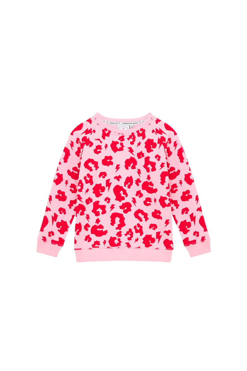 Super Soft Sweatshirt - Pink with Red Leopard Print and Lightning Bolt