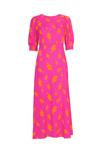 Pink with Orange Lightning Bolt Midi Dress