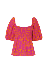 Pink with Orange Zebra Shirred Top