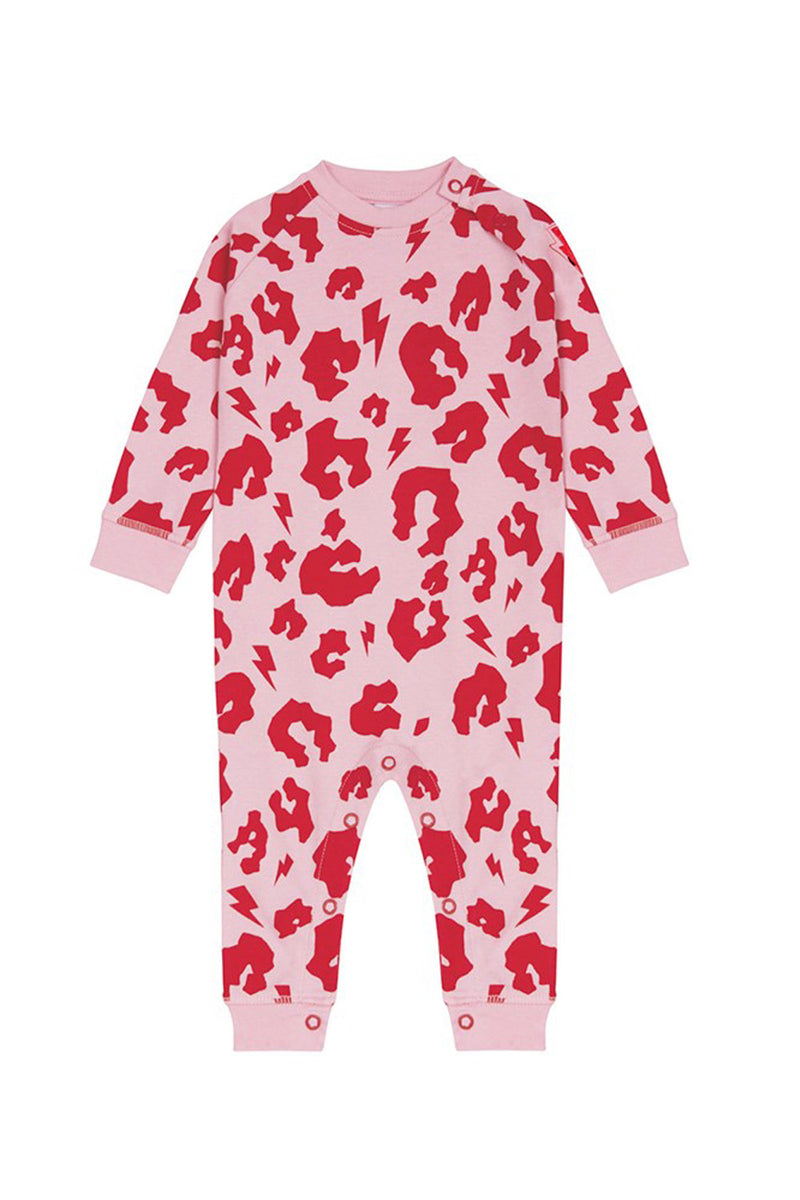 Baby Romper - Pink with Red Leopard Print and Lightning bolt print