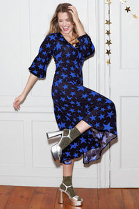 Black with Blue Star Midi Dress