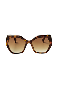 The front of tortoiseshell oversized sunglasses with gradient brown lenses