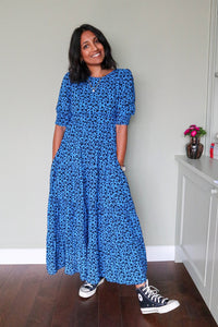Electric Blue Leopard Tiered Maxi Dress