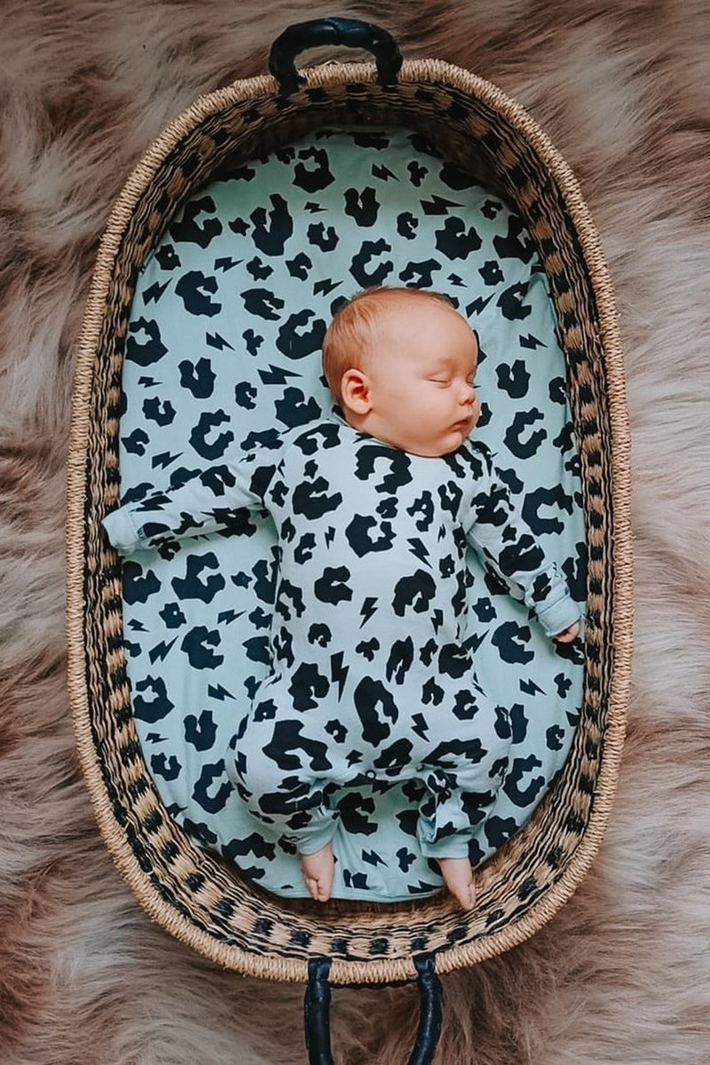 Baby Romper - Pale Green Leopard Print and Lightning Bolt Print