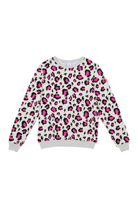 Grey with Neon Pink and Black Snow Leopard Sweatshirt