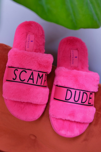 Hot Pink Faux Fur Sliders