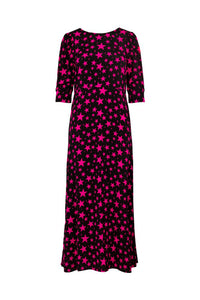 Black with Pink Star Midi Dress