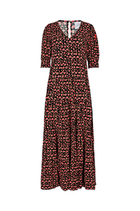 Black with Camel and Coral Snow Leopard Maxi Dress