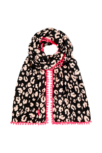 Black with Pale Peach Leopard Charity Super Scarf