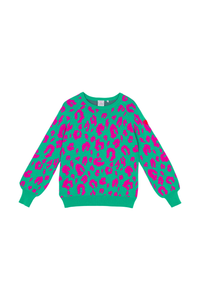 Green with Pink Leopard Knitted Jumper