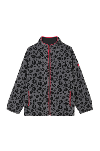 Grey Leopard Printed Fleece Jacket