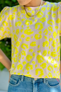 Blush with Neon Yellow Leopard T-Shirt