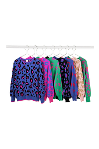 Green with Pink Leopard Knitted Jumper