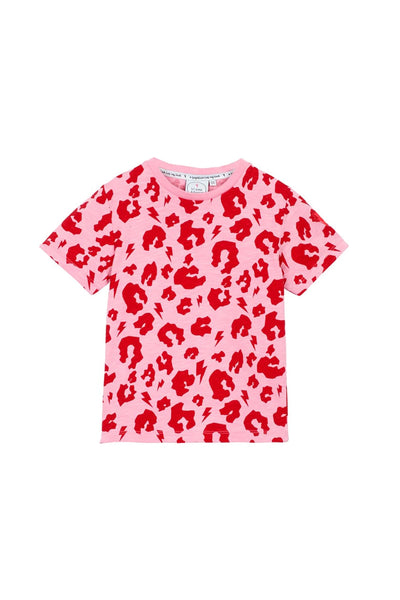 Scamp and Dude | Kids Pink with Red Leopard T-Shirt | Product image of pink and red leopard print t-shirt