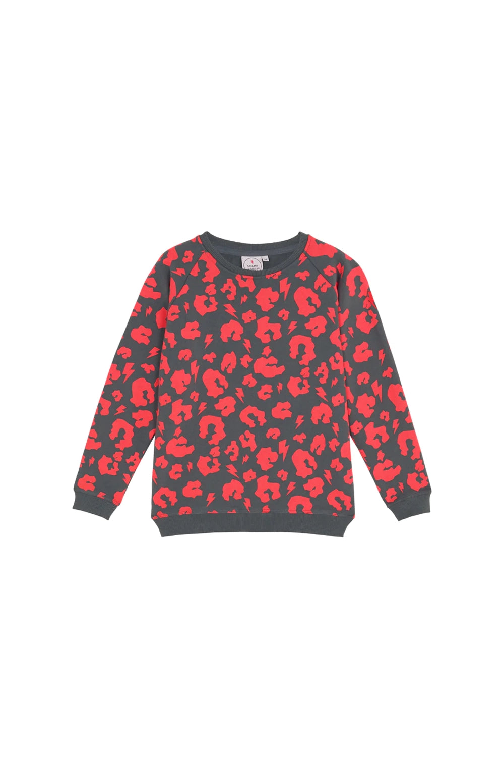Kids Sweatshirt Grey with Coral Leopard & Lightning Bolt – Scamp & Dude