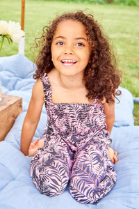 Kids Pale Pink with Black Tropical Jumpsuit