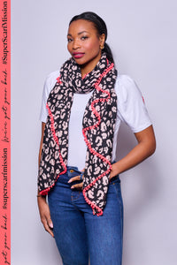 Black with Pale Peach Leopard Charity Super Scarf